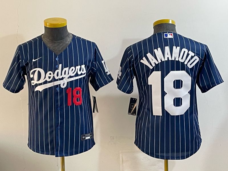 Youth Nike 2026 Los Angeles Dodgers #18 Yamamoto Blue Stripe Game MLB Jersey 12117->youth mlb jersey->Youth Jersey